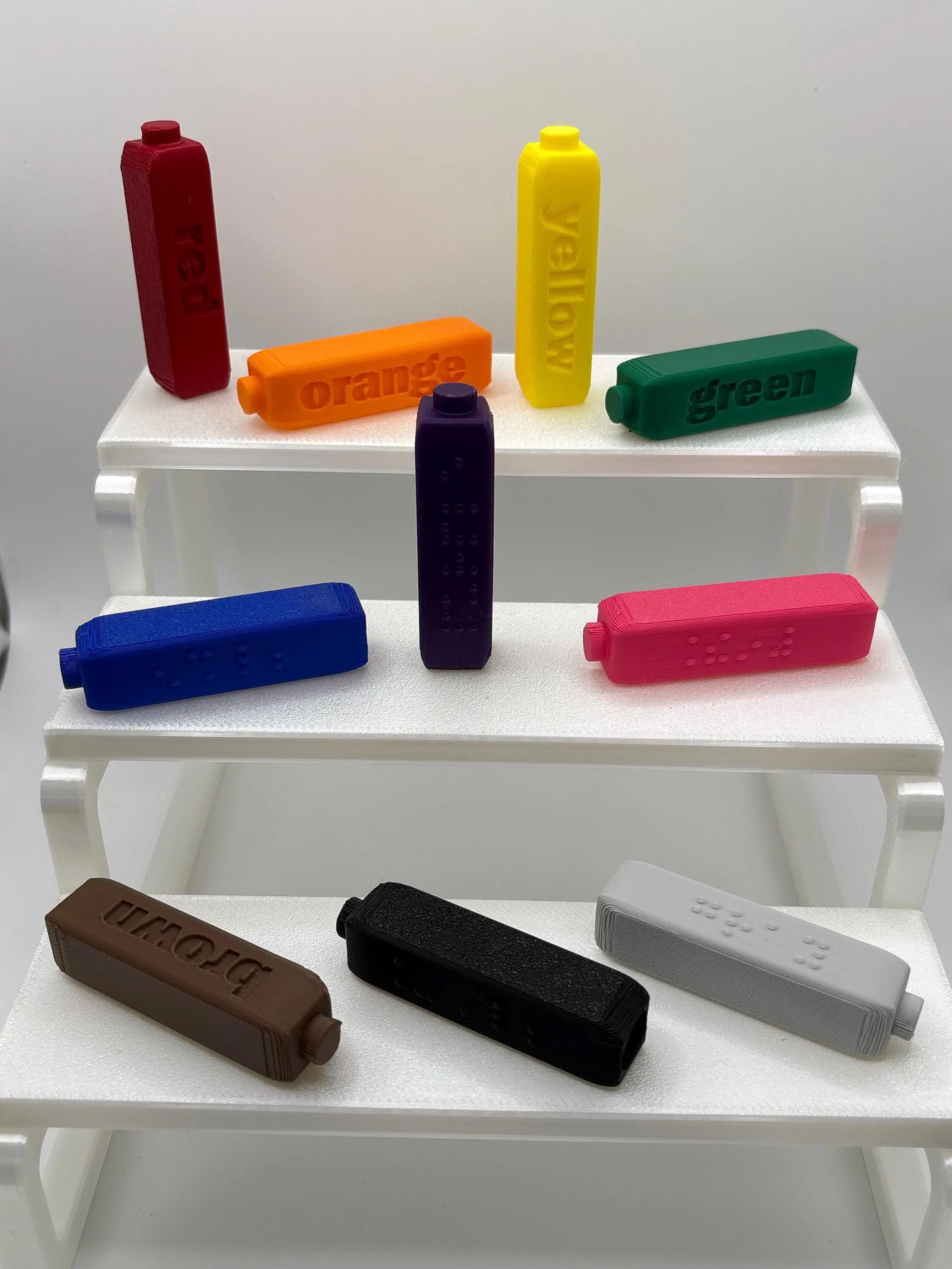 Braille Marker Toppers for Crayola Fine Line Classic Markers, 10 Pack with Cap Holder, 3D Printed Color ID Aid for Blind & Low Vision