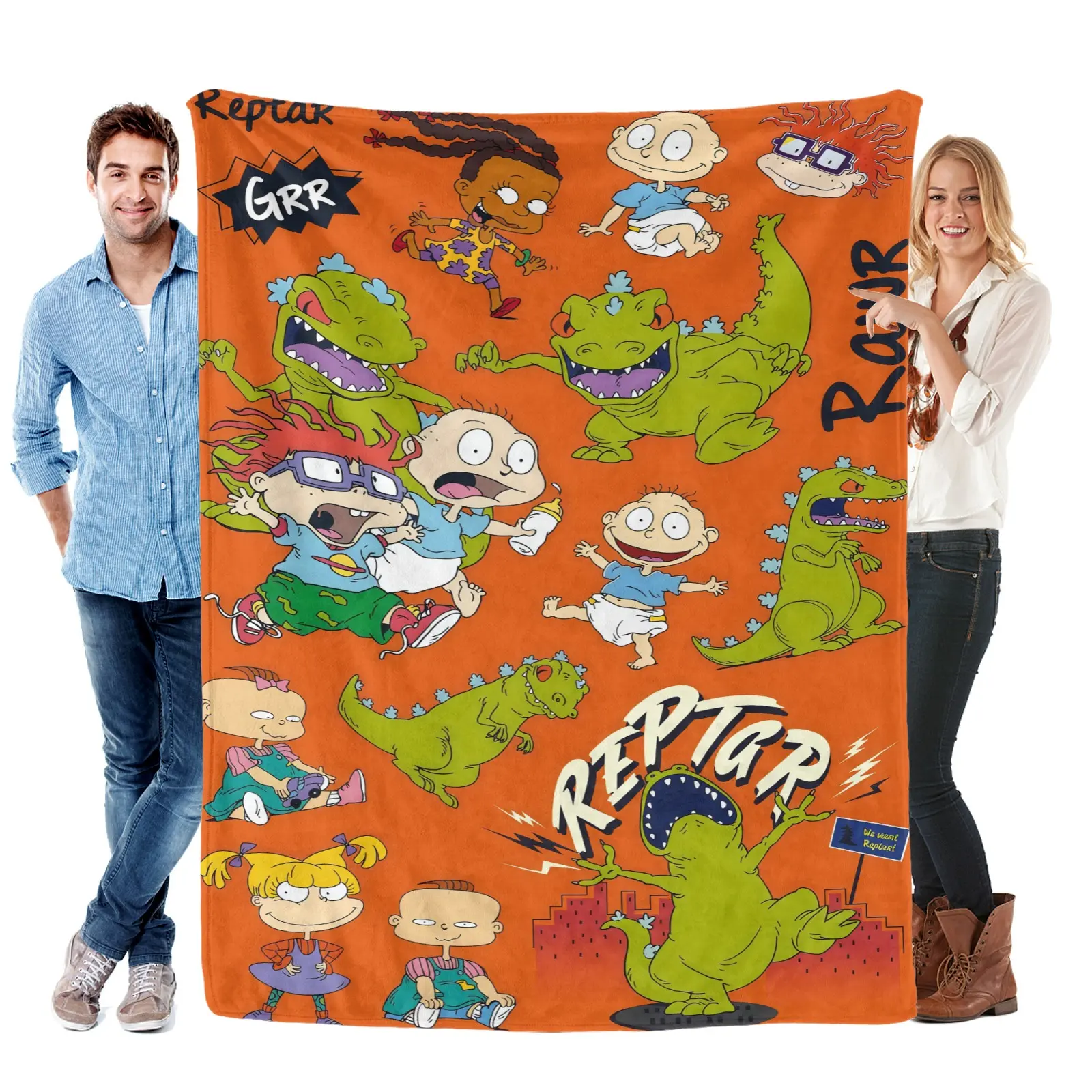 Rugrats Reptar Cozy Cartoon Fleece Throw Blanket - 90s Nickelodeon Nostalgia Bedding, Blanket for Couch, Soft Fuzzy Retro Birthday Gift for Kids & Adults, Cozy Cartoon Blanket