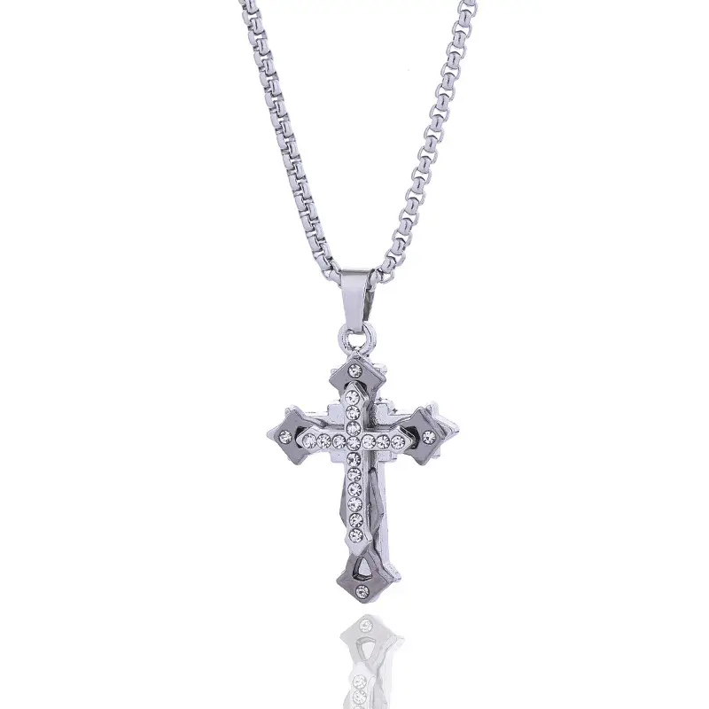 Lustrous Modern Cross Necklace – Reflective Christian Jewelry with Trendy Faith Charm, Contemporary Spiritual Pendant