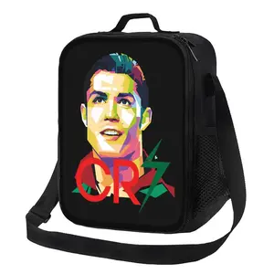 Soccer Legend Lunch Bag CR7 Pixel Art Casual Street Style Lunch Box for Everyday Use