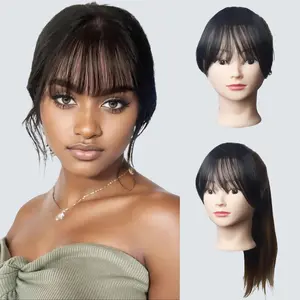 Clip on Bangs Synthetic Hair Extensions Curved Fringe clip-in hairpieces for Women Daily Wear Straight Style temple hairpiece