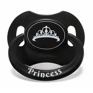 LittleForBig Adult Baby Diaper Lover Bigshield Generation-II Adult Sized Pacifier "Princess" Crown Pattern Black Comfortable Stylish with Clear Silicone Nipple Dust Cap