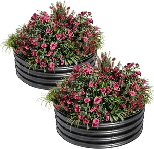 2 x 1ft Rustproof & Corrosion Resistant Round Metal Raised Garden Bed Kit – Safe Rubber Edge, Open Bottom, Easy Assembly Planter for Vegetables, Fruits, Flowers