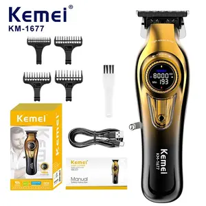 Kemei Km-1677 High-Speed Professional Trimmer, USB Digital Hair Clipper, Ideal for Barbershops, Family Use, 1400mah Lithium Ion Battery