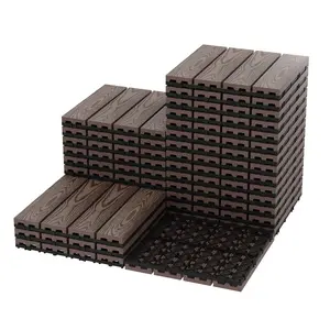 Garvee All-Weather Waterproof interlinked Composite Deck Tiles 12x12" – Easy Install Patio Flooring for Outdoor & Indoor, Balcony, Porch, Garden, Poolside – Wood-Grain, Coffee – 27PCS/set