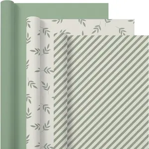 Wrapping Paper Roll Set - 3 Mini Rolls 17 inch x 9.8  Per Roll, Elegant Neutral Sage Green  Wrap for  Occasions - Women & Men, Birthday, Wedding,  Shower, Christmas