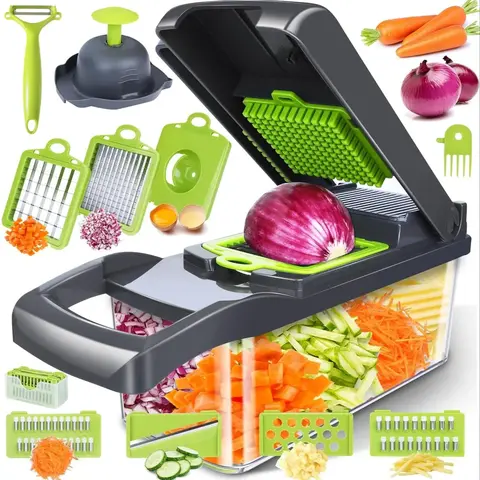14 In 1 Multifunctional Kitchen Utensil Set - Efficient Cutter for Food Preparation, Enhances Cooking Efficiency, Grates Onions/Garlic, Cuts Potatoes, Kitchen Accessory for Prep Tasks