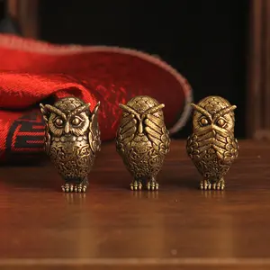 Vintage Solid Brass Owl Statue Ear Covering Animal Sculpture for Desktop Home Office Decor Bookshelf Decoration Unique Gift Ideas