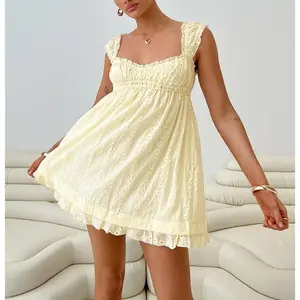Women Summer Sleeveless Dress Floral Embroidery Loose Party A-line Dress for Beach Club Streetwear