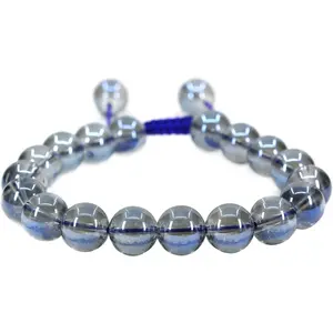 Angelstones Handmade Gemstone 10mm Aqua Blue Clear Quartz Round Beads Adjustable Braided Macrame Tassels Chakra Reiki Bracelets 7-9 inch Unisex