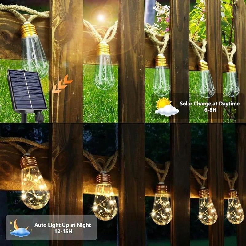 Solar String Lights Outdoor,30 Ft Vintage Rope Hemp Solar Patio with 8Modes and Remote Control,LED Patio Lights Waterproof Christmas Decoration Light