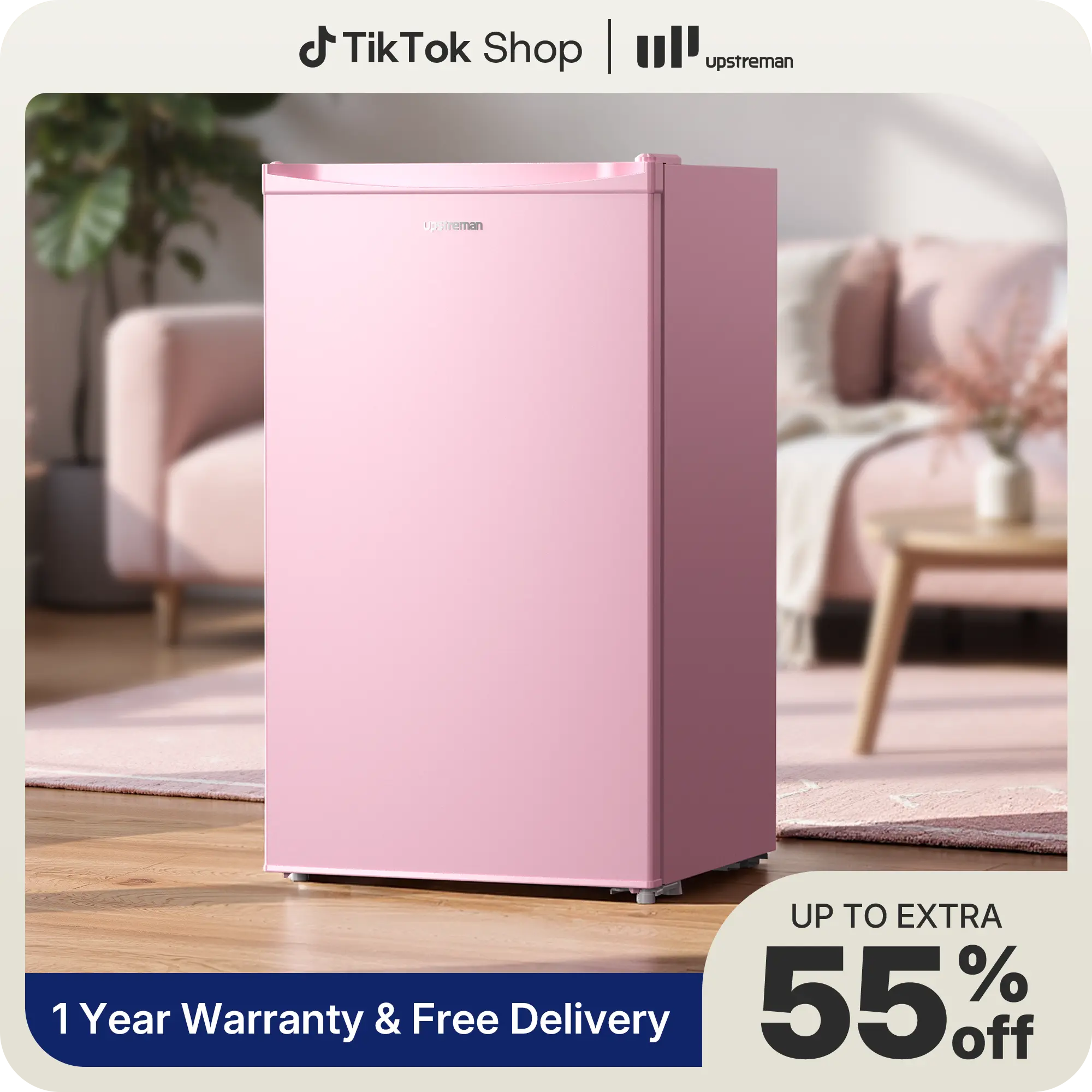 Upstreman 3.2 Cu.Ft Single-Door Mini Fridge with Freezer - BR321 High-Efficiency Model, Plastic Shelf, Adjustable Temp, Silent Cooling, Energy Saver for Bedrooms & Small Spaces, Reliable Customer Service, Compact, Adjust Temp, Travel Fridge, Apartment Stu