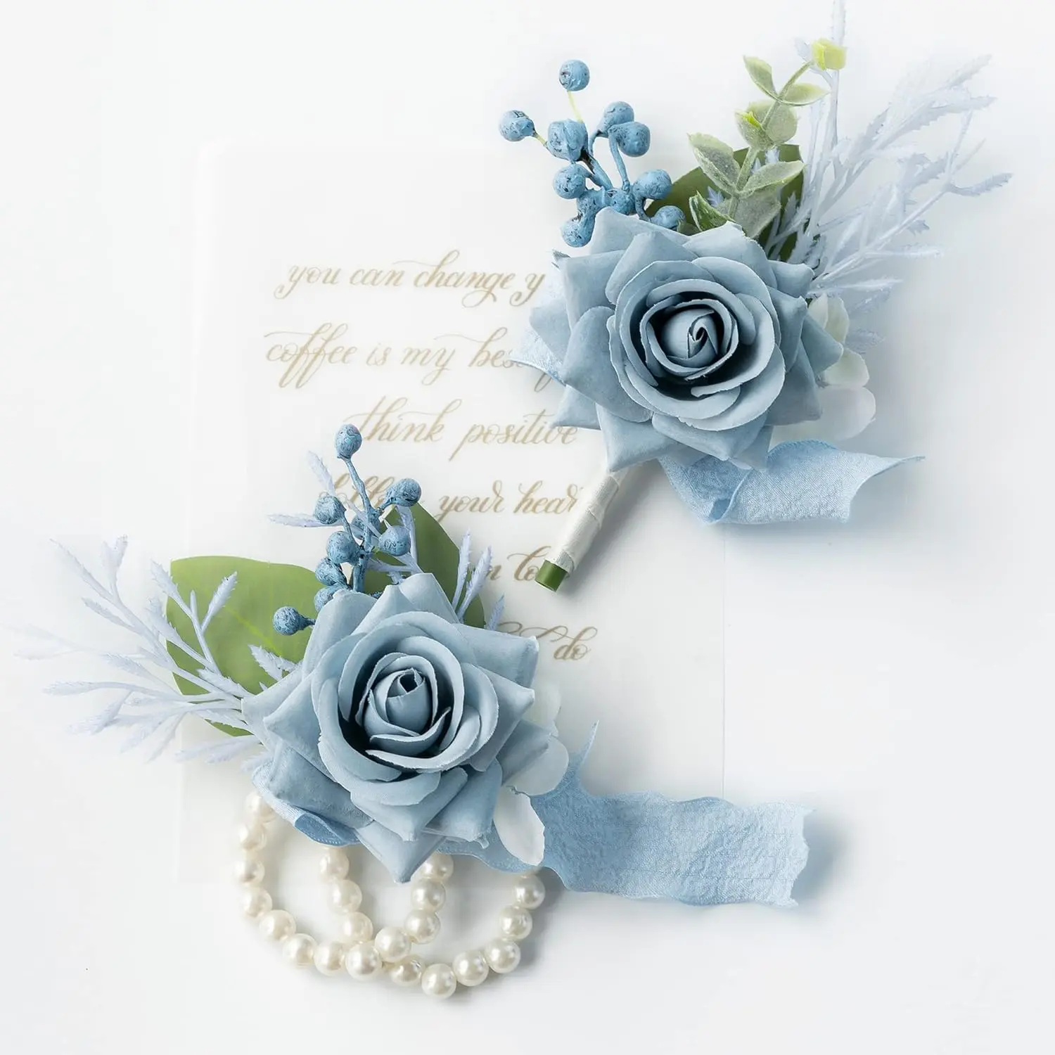 4Pcs Dusty Blue Corsage and Boutonniere for Men Set Artificial Flower | Wrist Corsage Bracelets for Homecoming, Boutonniere for Men Wedding Flowers Accessories Prom Suit Decorations - Home Improvement.