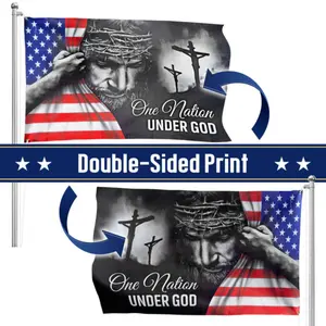 One Nation Under God Double-Sided Flag, Christian Patriotic Jesus Cross USA Flag, American Flag Faith Design, Religious Outdoor Yard Porch Decor For America 250th Anniversary & Independence Day