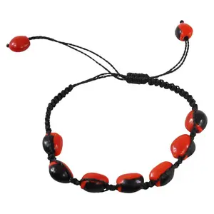 Unisex Adjustable Macramé Good Luck Charm Bracelet - Handmade Natural Huayruro Seed Fashion Accessory, Casual Anniversary Costume Jewelry for Daily Wear