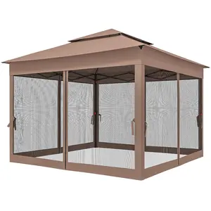 128 Inch Square Pop Up Tent with 4 Mesh Sidewalls Netted Top for Breeze No Bugs Drainage Holes Powder Coated Steel for Camping Tailgate Family Reunion