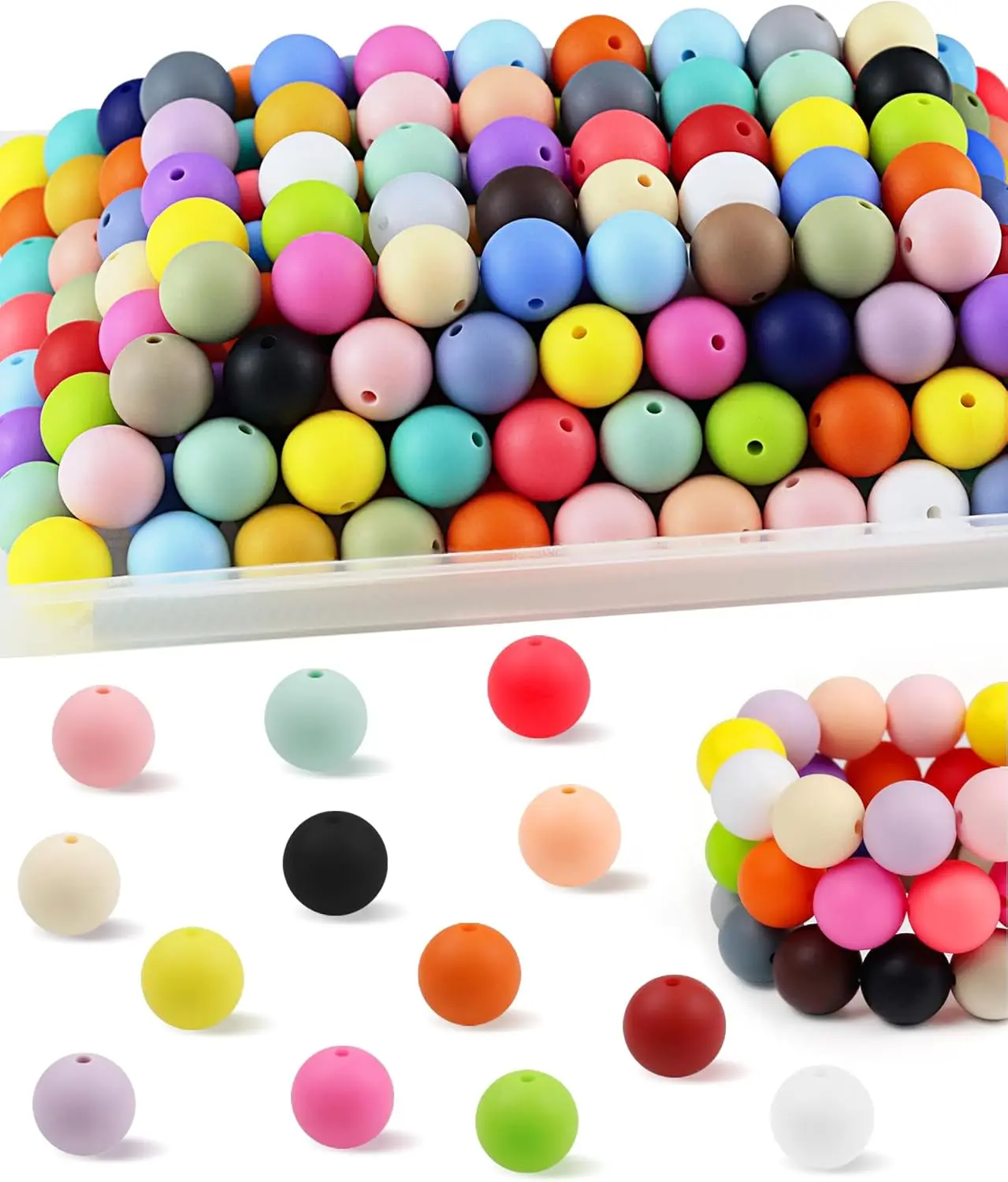 150PCS FIVEIZERO Silicone Beads, 30 Colors 15mm Silicone Beads for Keychain Making, Rubber Round Bulk Focal Bead for DIY Crafts Making