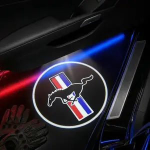 2 Pcs Ford Mustang Carbon Fiber Welcome Lights Set, Car Door Projection Lamp, Laser Light, Decorative Floor Lamp (batteries Not Included)