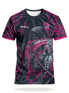 Brazil Special Edition Men's Football Jersey & Youth Comfortable Round Neck Sport T-Shirt, Death Style Print, Casual Short Sleeve Tee