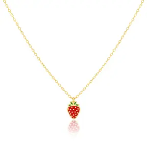 18K Gold Plated Epoxy Strawberry Pendant Necklace