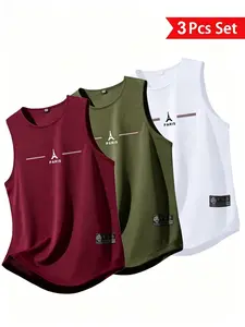 Men's Polyester Round Neck Sleeveless Vest Set, Quick-Dry Breathable Sports Tank Top, Ideal for Gym Running Casual Wear, Sports Fitness Vest, Workout Vest, Sports Vests