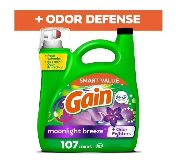 Gain Laundry Detergent Liquid with Odor Fighters, Moonlight Breeze Scent, 154 fl oz, 107 Loads