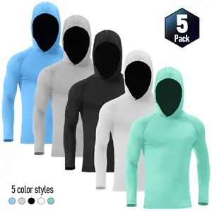 [UPF 50+ Hoodies] 5pcs Men's Quick Drying Breathable Hoodies Long Sleeved T-shirt -Men's dustproof and sunscreen top Spring And Autumn Compression Sports Top , It's A Gift