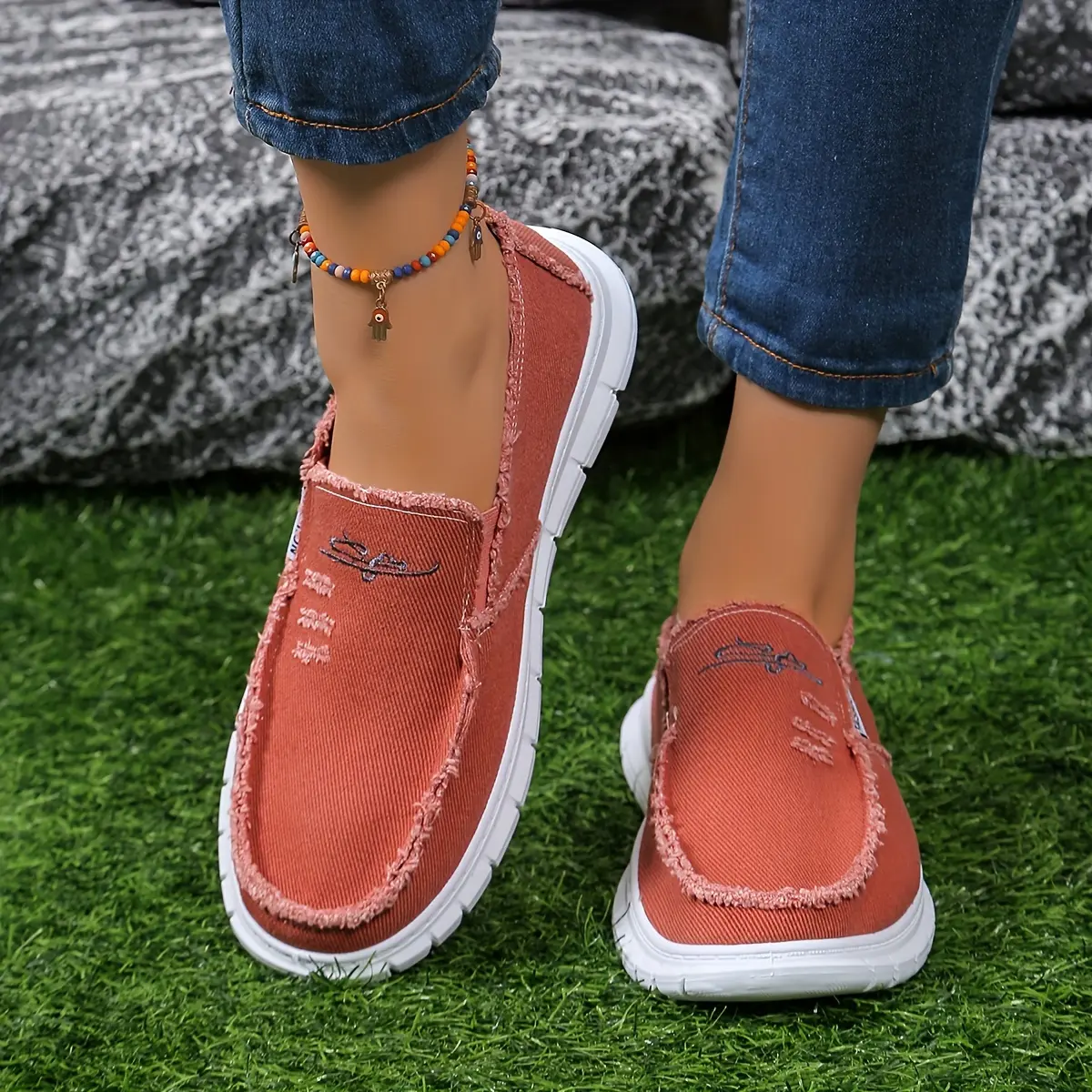 OFIREND | Women's Casual Loafers with Floral Embroidery- Made of Soft Fabrics, Featuring Non- Slip Rubber Soles, Lightweight And Comfortable for All Seasons. Casual Footwear |   Floral Embroidered Shoes |   Rubber- Soled Shoes