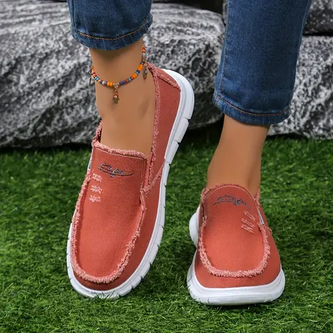 Women's All-Seasons Low Top Ankle Loafer Footwear - Floral Embroidered Braid Fabric, Lightweight Soft No-Heel Slip-Ons, Round Toe, Non-Slip Rubber Sole, Casual Walking Women's Shoes