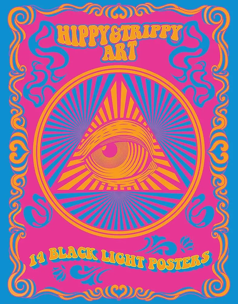 14-Piece Removable Black Light Poster Print Set - Glow-in-the-Dark, Eclectic, Luminous Hippy-Trippy Home Wall Decor, Funky Home Decor (Black Light Poster Book)