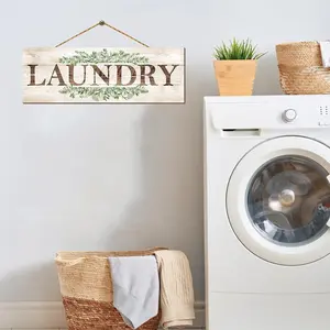 Rustic Wooden Laundry Room Wall Hanging Decor, Vintage Laundry Sign Plant Decoration, Retro Bathroom Wall Art, Home Decor