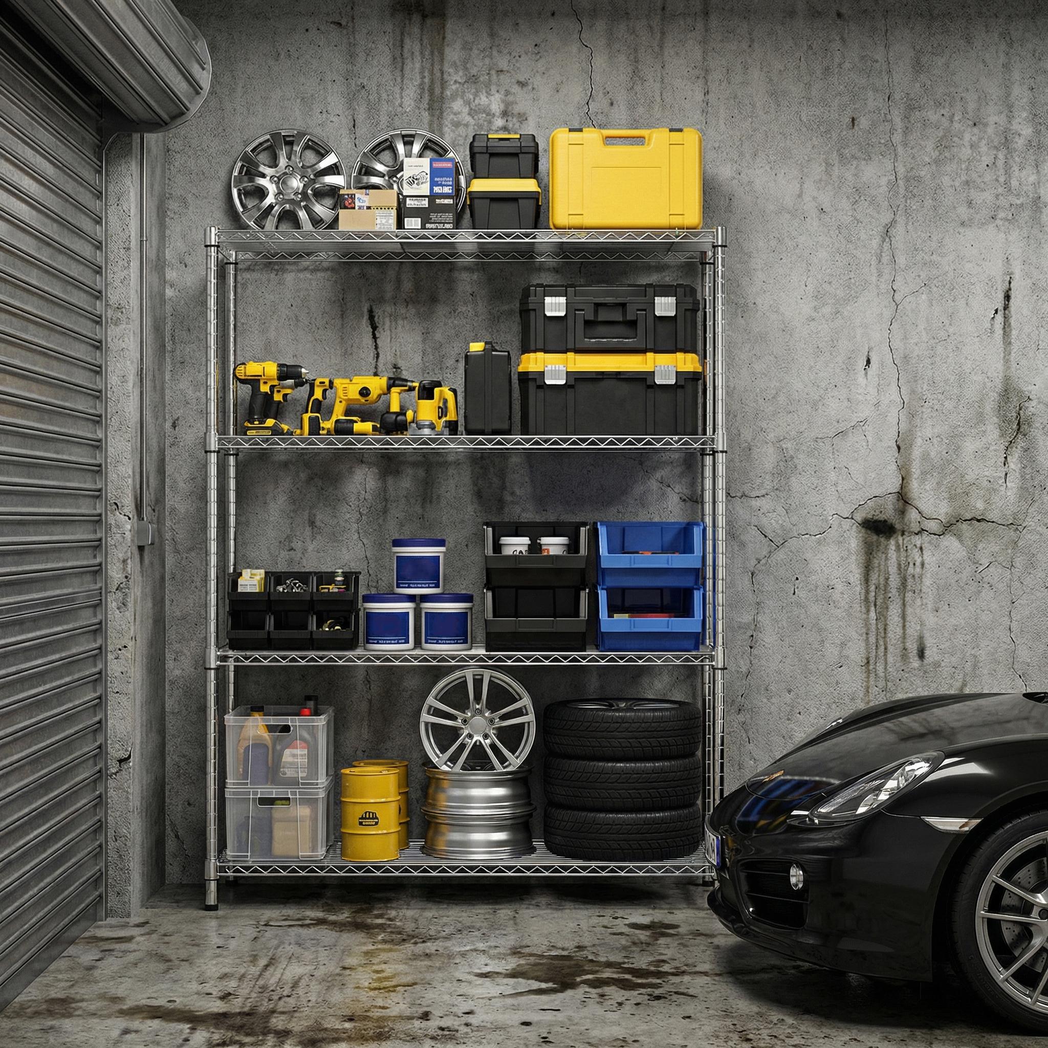 1400 Lbs 4-Shelf Storage Shelves,Wire Shelving Heavy Duty Metal Storage Shelving Unit Adjustable Garage Shelving Rack Pantry Kitchen Chrome, 4 Tier,15.8 D X 45.3 W X 59.4 H 1400 Lbs 4-Shelf Storage Shelves,Wire Shelving Heavy Duty Metal Storage Shelving Unit Adjustable Garage Shelving Rack Pantry Kitchen Chrome, 4 Tier,15.8 D X 45.3 W X 59.4 H