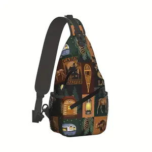 Made in US Crossbody Chest Bag Hiking Backpack Rustic Lodge Bear Moose Deer Shoulder Bag Folding Large Capacity Fashion Durable for Shopping Work Leisure Travel Beach Bag Fishing Backpack with Zip Closure