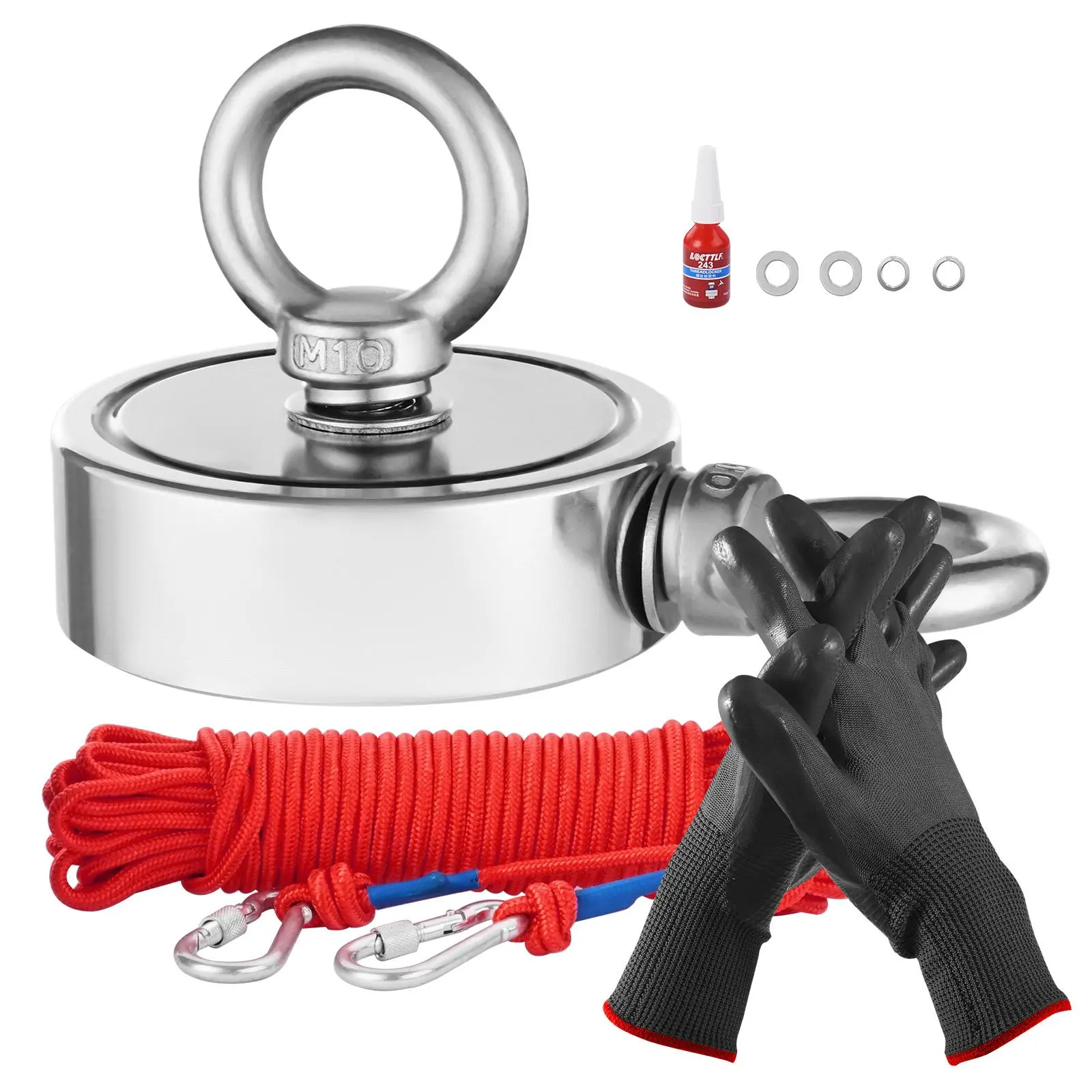【DealsForYouDays】VEVOR Magnet Fishing Kit1000 LBS/454 Kg Double-Sided Pulling Force Strong Magnet Fishing KitRare Earth Neodymium Magnetic Fishing Kit Includes Grappling HookHeavy Duty RopeGloves and Eyebolt
