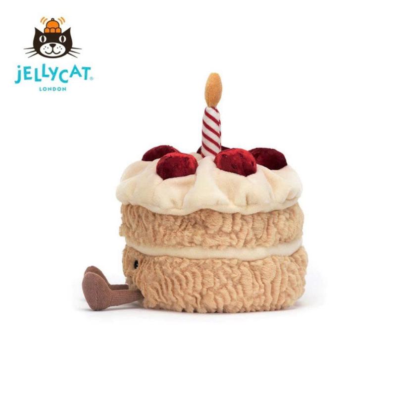 Jellycat Birthday Cake Plush – Soft Smiling Cake with Candle, Cute Celebration Stuffed Toy, Gift for Kids & Loved Ones