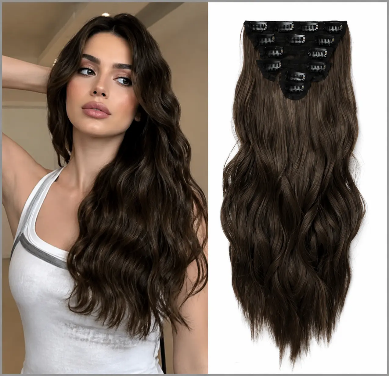 BEFUNNY 6PCS 22 Inch Long Wavy Clip In Hair Extensions for Women, Heat Resistant synthetic hair extension for Instant Volume & Length, Daily Wear Party & Wedding