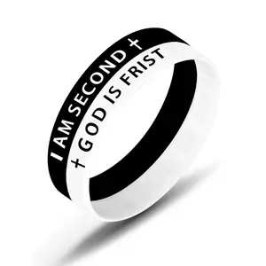 1 Pair GOD IS FIRST IM SECOND Bracelets Christmas Inspirational Bangle Gift for Men and Women, 65mm Rubber Motivational Bible Bracelet