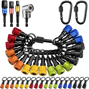 18 Pcs Upgraded Drill Bit Holder Keychains, 3 Pcs 1/4 3/8 1/2" Socket Hex Shank Screwdriver Extension Quick Release Bit Holder 105 °   Attachment Adapter for Tools Home Improvement Gift (Multicolor)