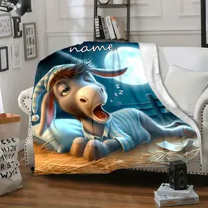 Personalized Sleeping Donkey Flannel Blanket - Customizable Name, Soft Warm Polyester Fiber, Machine Washable, All-Season Cozy Throw for Sofa, Bed, Office, Camping - Versatile Uncharged Gift Blanket