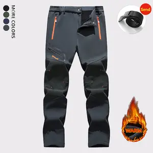 Men's stylish outdoor softshell pants, comfortable and breathable casual straight-leg trousers, fleece-lined windproof warm hiking ski pants with elastic waistband, suitable for autumn and winter daily activities and hiking trips.