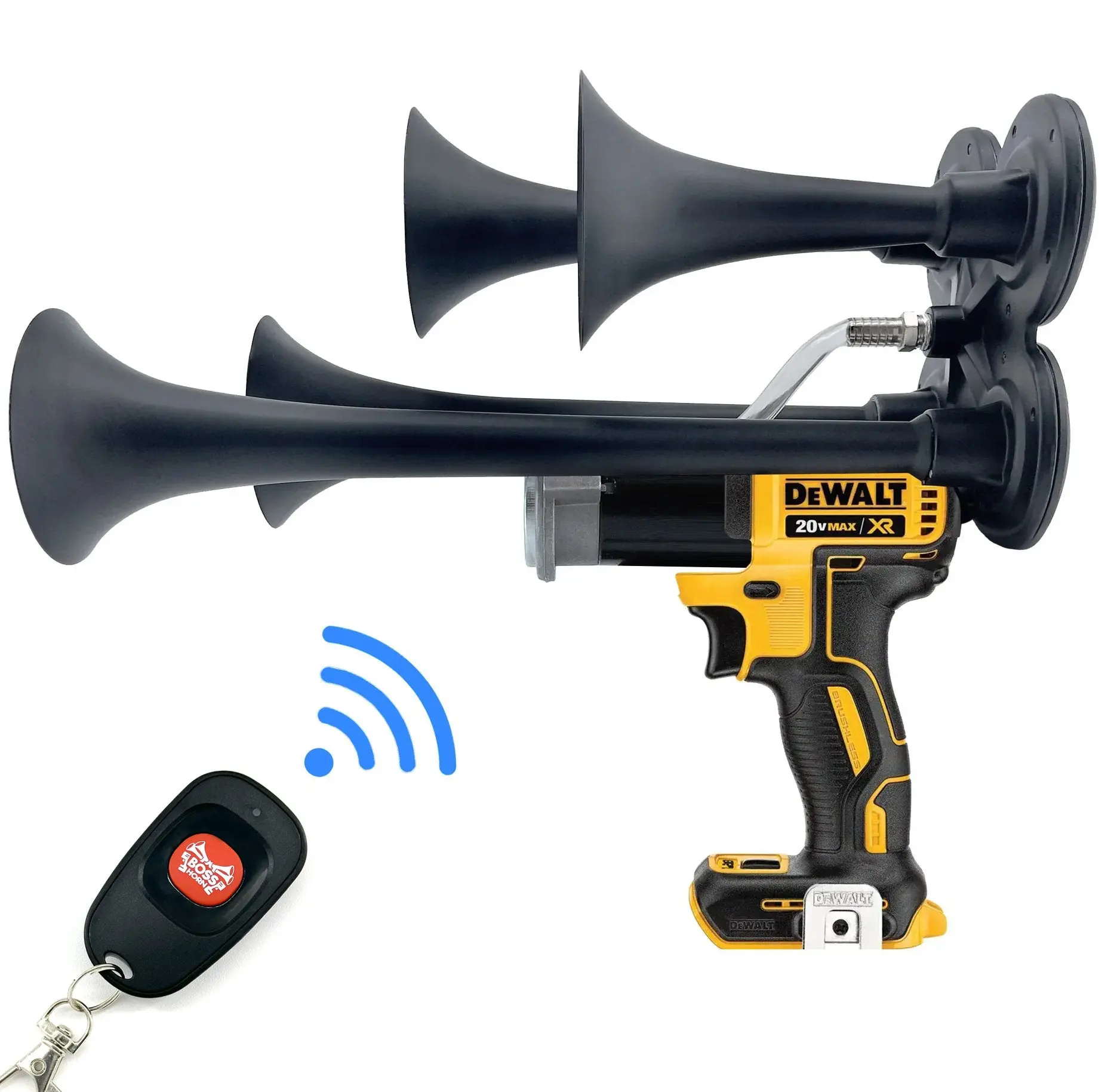 Quad Train Horn Kit for DeWalt® 20V Battery, Wireless Horn, 140db Volume Attention Grabber, Compatible with DeWalt® Drill, Plug-And-Play