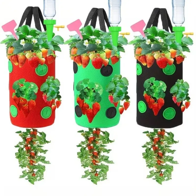 2 Pack Hanging Planting Grow Bags, 3 Gallons 20 * 35cm Garden Upside Down Planter Bag Tomato Strawberry Vegetable Planting Bag,Grow Bags Hanging Strawberry Planter Upside Down Tomato Plant Hanger Vegetable Planting Bags for House, Outdoor Planters