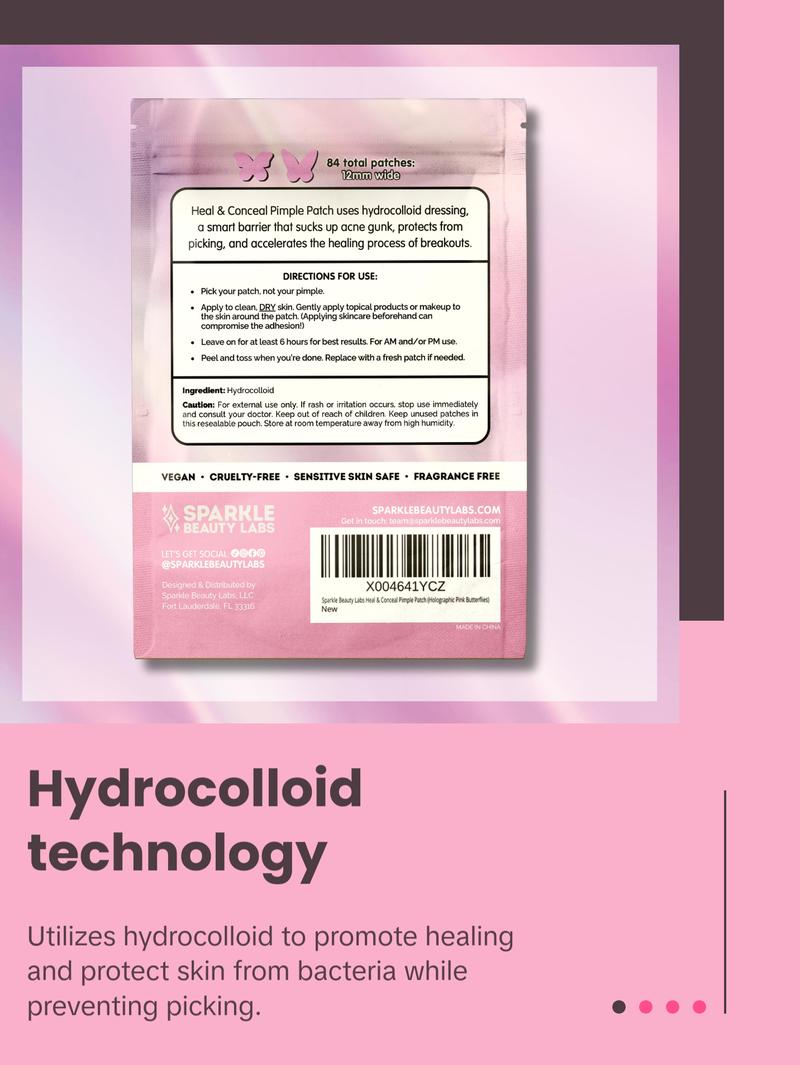 Heal & Conceal Pimple Patch - Cute Holographic Butterfly Shaped Acne Patches, Fun Hydrocolloid Zit Stickers for Face (Iridescent Pink Butterflies, 84 Count) by Sparkle Beauty Labs