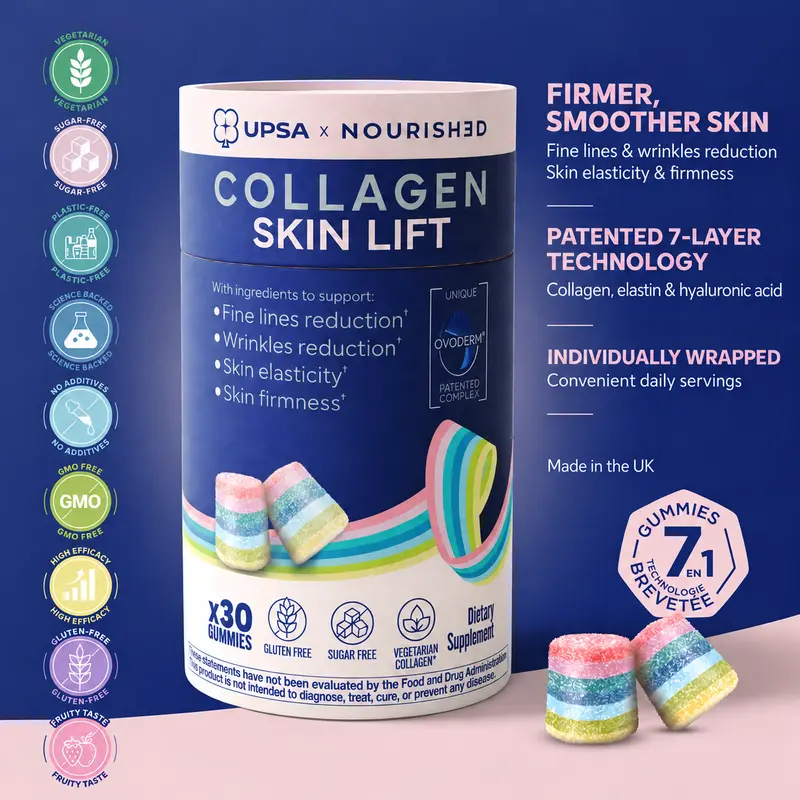UPSA Skin Lift Collagen Gummies for Women | Ovoderm Eggshell Membrane 300mg, Vitamin C, Zinc & Selenium | Skin Firmness & Elasticity Support | Beauty Supplement for Smoother Skin | 30 Gummies