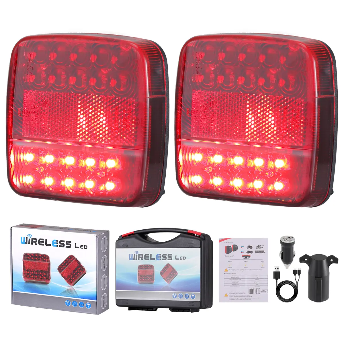 Wireless Trailer Lights Kit,LED Magnetic Towing Tail Light Wireless LED Trailer Light Kit,12V/24V Tow Taillights with Turn Signals,Brake Running Stop Signals,for Trucks, Boat, RV, Vehicle