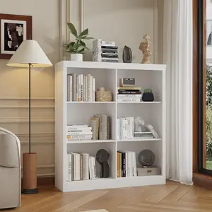 6 Cube Storage Organizer Shelf 53 Inch Tall Bookcase with Anti-Tip Design Sturdy Wood Shelf for Living Room Bedroom Home Office-White