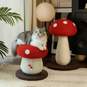 Red Mushroom Cat Scratcher Sisal Tower, Funny Play Toy for Cats Claw Care & Boredom Relief