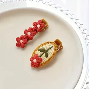 Handmade Woven Flowers Hair Clips, Girls' Knitted Flower Accessories, Perfect for Stylish & Daily Wear