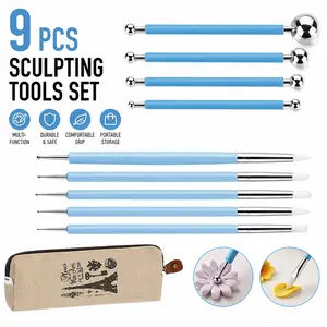 9 Pcs Sculpting Tools Set – 4 Double-Ended Metal Ball Stylus & 5 Silicone Polymer Tools for Clay, Ceramic, Embossing & Paper Flowers