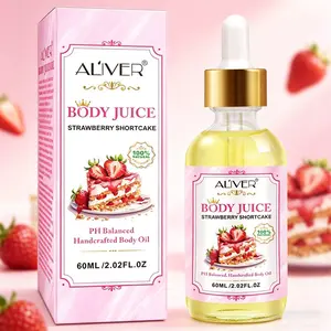 Aliver Body Juice Oil 60ML, Natural Essential Oil, Strawberry Shortcake & Peach Flavor, Moisturizing, Odor Eliminating, Travel Gift, Scented Body Oils